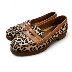 Sperry Topsider Pony Hair Leopard Print Leather Chunky Sole Loafers